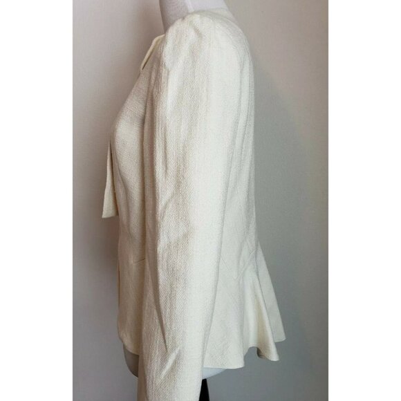 Derek Lam 10 Crosby Jacket Womens 2 Peplum Ivory Fringe Lapel Blazer Textured - Picture 7 of 10
